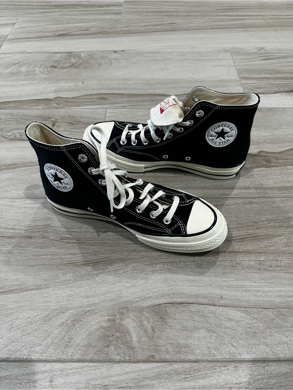 Converse Chuck Taylor Classic Black High-Top Canvas Sneakers, White Toe Size 8 - Picture 2 of 5